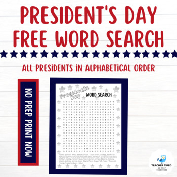 Preview of President's Day Free Word Search