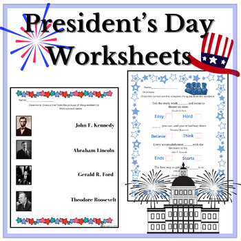 Preview of President's Day Match-Up: Quote Fill-ins and Picture Matching Worksheet