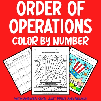 Preview of President's Day Math Coloring: Order of Operations Worksheet President's Day