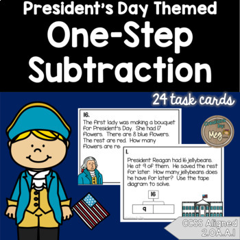 Preview of President's Day Math: One-Step Subtraction Word Problem Task Cards {2.OA.A.1}