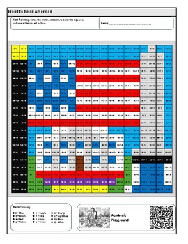 Preview of President's Day Math Secret Image Color-by-Code Worksheet (Division to 13)