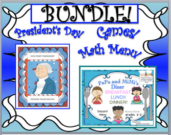 Preview of President's Day Math and Literacy Games Printables Menu