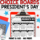 President's Day Menus - Choice Boards and Activities- 3rd 