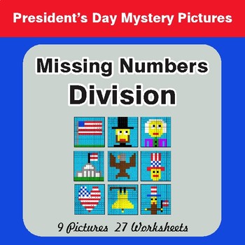 President's Day: Missing Numbers Division - Math Mystery Pictures