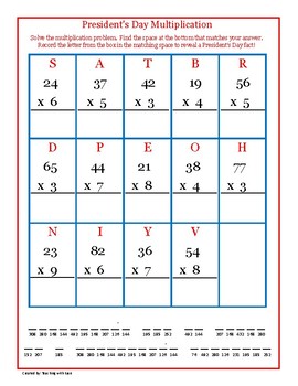 President's Day Multiplication with Secret Message by Teaching With Ease