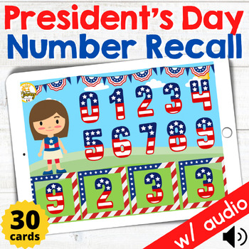 Preview of President's Day Number Recall Auditory Sequential Memory Boom Cards