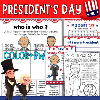 Preview of President's Day Pack: Washington & Lincoln Facts, Writing, Coloring, Word Search