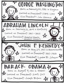 Preview of President's Day Packet 4 pg- Word search, Bookmarks, Pictograph, Coloring Page