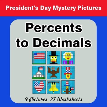 President's Day: Percents to Decimals - Color-By-Number Math Mystery Pictures