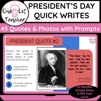 Preview of President's Day Quick Write Prompts for ELA Bell Ringers & Task Cards