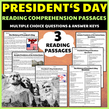 Preview of President's Day Reading Comprehension Passages with Multiple Choice Questions