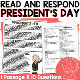 President's Day Reading Comprehension Questions History Ce