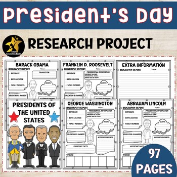 Preview of President's Day Research Project Bulletin Board Biography Template United States