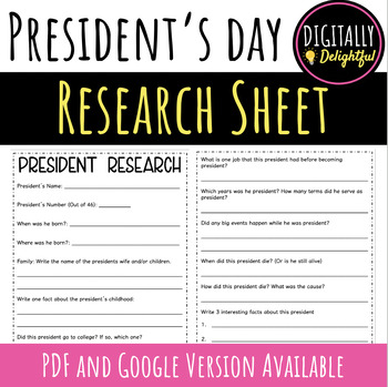 Preview of President's Day Research Sheet