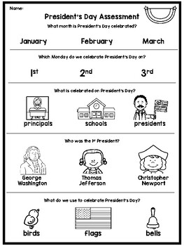 Preview of President's Day | Test | Quiz | Assessment | NO PREP