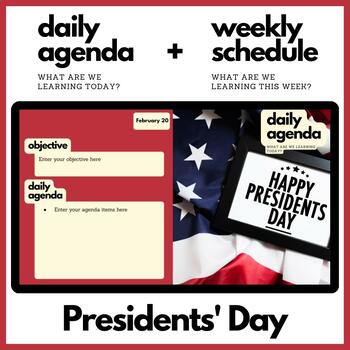 Preview of President's Day Themed Daily Agenda + Weekly Schedule for Google Slides