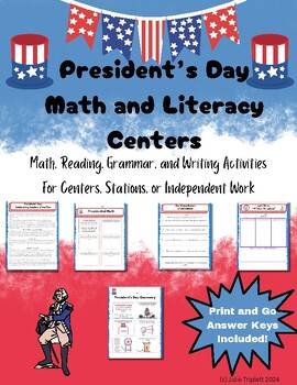 Preview of President's Day Themed Math and Literacy Centers