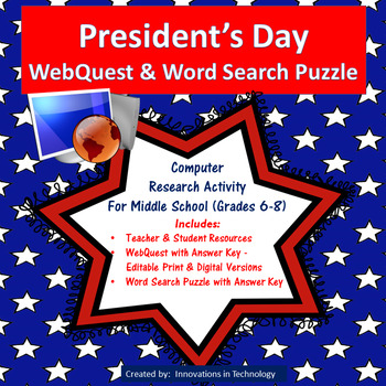 Preview of President's Day WebQuest & Word Search Puzzle
