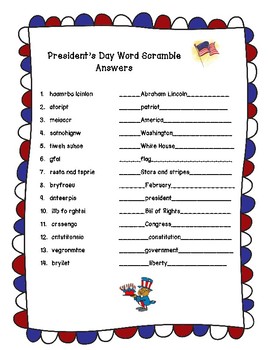 President's Day Word Scramble by Lauren Bienz | Teachers Pay Teachers