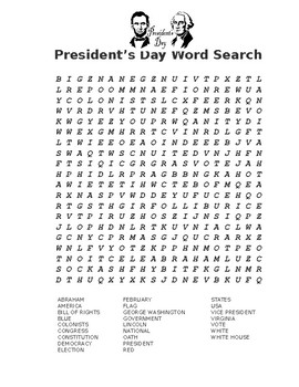 Preview of President's Day Word Search