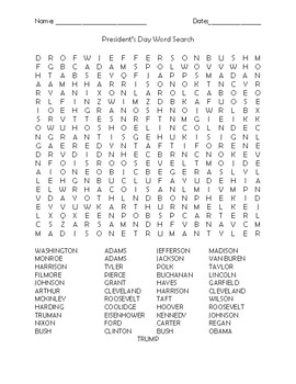 Preview of President's Day Word Search