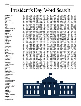 Preview of President's Day Word Search Puzzle Worksheet Sub Plan