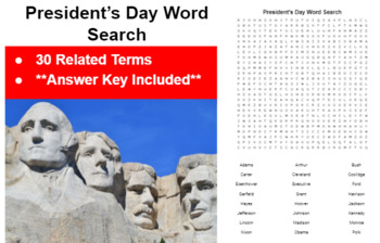 Preview of President's Day Word Search **With Answer Key**