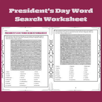 Preview of President's Day Word Search Worksheet