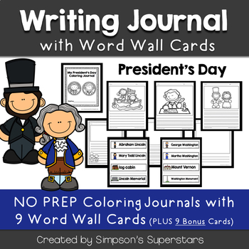 Preview of President's Day Writing Journal with Word Wall Cards