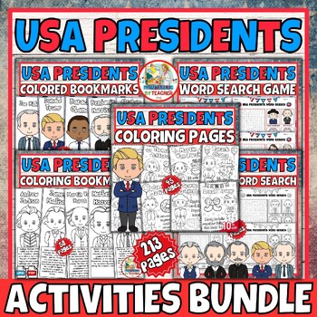 Preview of President's Day activities Bundle | 45 USA presidents coloring-game-worksheets