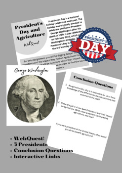 Preview of President's Day and Agriculture WebQuest