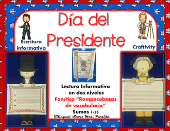 Preview of President's Day in Spanish Craftivity Reading Writing Math W Puzzle Mrs. Partida