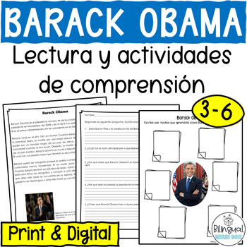 Preview of President's Day Reading Comprehension in Spanish -  Lectura Barack Obama