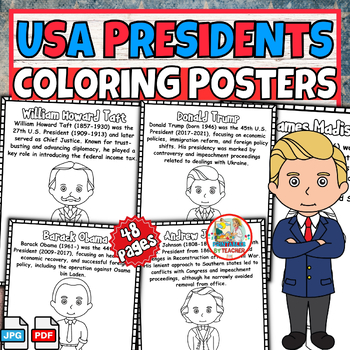 Preview of President's day Coloring Pages Posters | 45 USA presidents worksheets activities