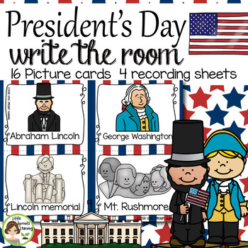 Preview of President's day Write the Room - 16 cards four versions, four recording sheets