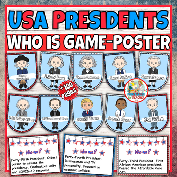 Preview of President's day who is game posters | 45  USA Presidents bulletin board Set