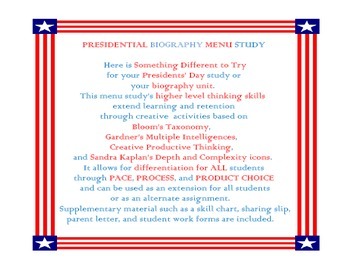 Preview of Presidential Biography Menu Study