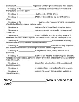 Presidential Cabinet Worksheet Executive Branch By Amy Miller Tpt