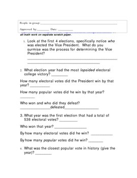 Preview of Presidential Election Popular vs. Electoral Votes Math Worksheet