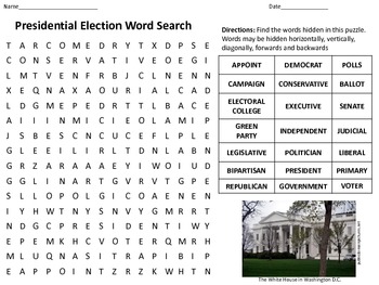 Preview of Presidential Election Word Search for students in grades 7-12
