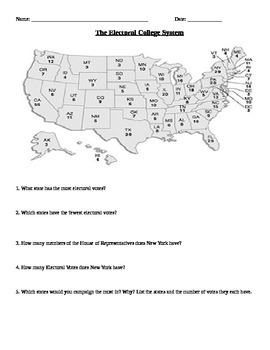 Government: Presidential Elections and the Electoral College Worksheet