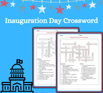 Preview of Presidents Day Crossword - Inauguration Day Vocabulary Crossword Puzzle