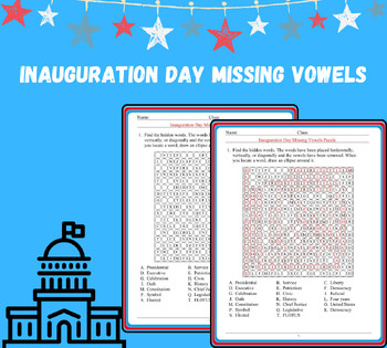 Preview of Presidents Day Missing Vowels- Inauguration Day Vocabulary Worksheets