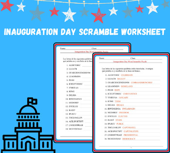 Preview of Presidents Day Word Scramble- Inauguration Day Vocabulary Worksheets