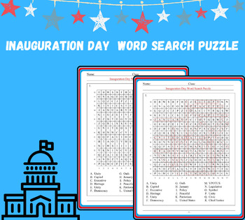 Preview of Presidents Day Word Search Puzzle- Inauguration Day Vocabulary Worksheets