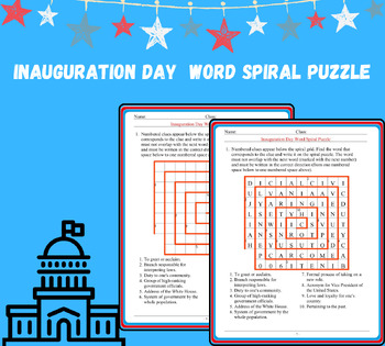 Preview of Presidents Day Word Spiral Puzzle- Inauguration Day Vocabulary Worksheets