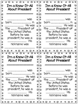 Preview of Presidential Know-It-All Fill in the Blank Research Task Card Activity