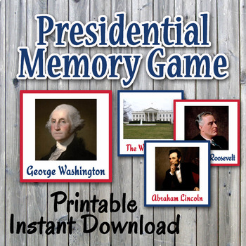 Preview of Presidential Memory Game - Includes Different 50 Cards - Printable
