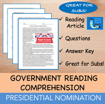 Preview of Presidential Nomination - Reading Comprehension Passage & Questions