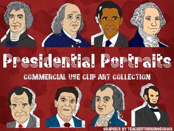 Preview of Presidential Portraits Clip Art Collection-8 Famous Americans! Line/Color